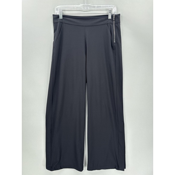 Athleta Pants - Athleta Pants Womens 6 Black Wide Leg Pull On Zip Pocket Snap Vent Stretch 30"